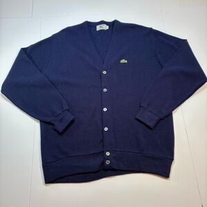 Vintage IZOD Lacoste Mens Cardigan Size XL Navy Blue Grandpa Orlon Acrylic